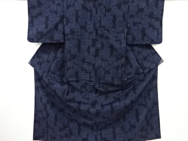 JAPANESE KIMONO / ANTIQUE KIMONO / SILK / TOKAMACHI TSUMUGI / WOVEN ABSTRACT PATTERN